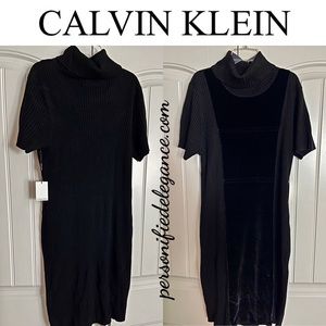 Calvin Klein Black Cowl Neck Velvet Panel Ribbed Sweater Dress Size XL